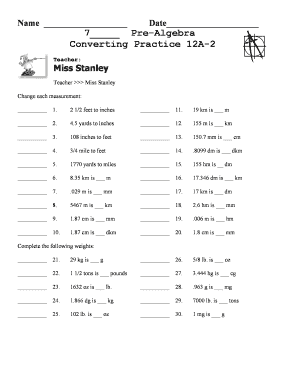Pre-Algebra Converting Practice Worksheet