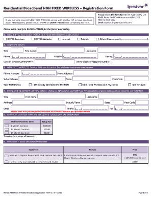Residential Broadband NBN Fixed Wireless Registration Form