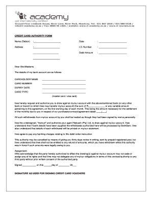 Credit Card Authority Form