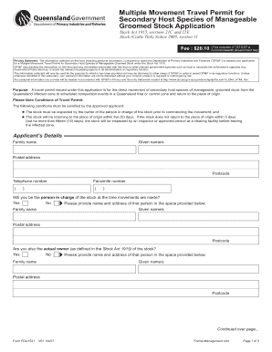 Multiple Movement Travel Permit for Secondary Host Species of Manageable Groomed Stock Application