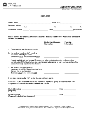 Student Financial Aid Asset Information Form