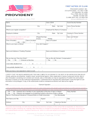 First Notice of Claim Form