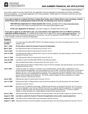 2005 Summer Financial Aid Application
