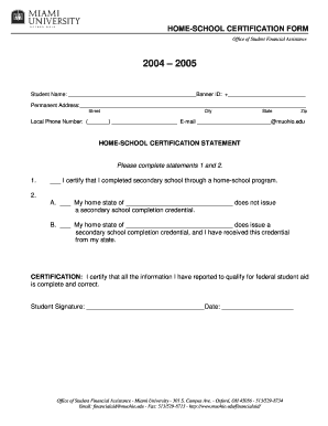 Home-School Certification Form