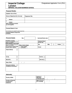 Imperial College Postgraduate Application Form