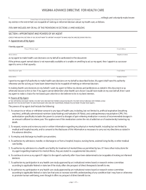 Virginia Advance Directive for Health Care