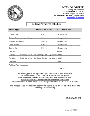 Building Permit Fee Schedule - Ossipee NH - ossipee