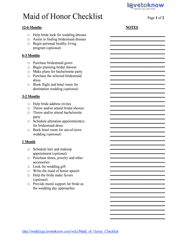 Fillable Online Maid of Honor Checklist Fax Email Print - pdfFiller