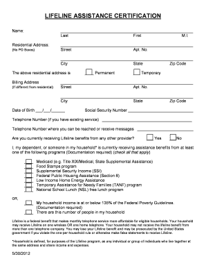 Lifeline Assistance Certification