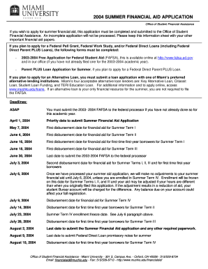 2004 Summer Financial Aid Application