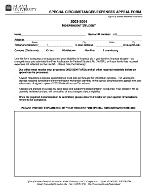 Special Circumstances Expenses Appeal Form