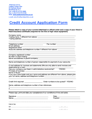 UK Credit Account Application Form