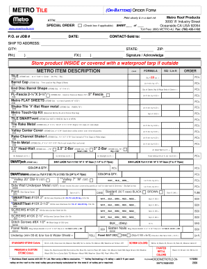 Metro Tile On-Battens Order Form