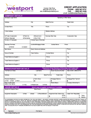 Westport Leasing Credit Application