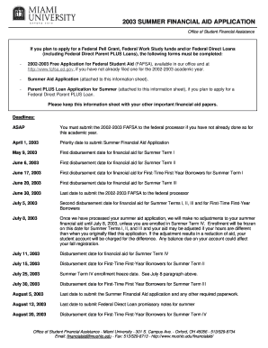2003 Summer Financial Aid Application