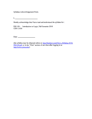 Syllabus Acknowledgement Form
