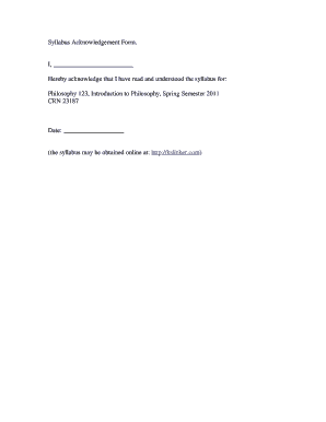 Syllabus Acknowledgement Form