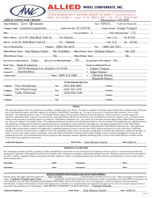 California Credit Application for Business
