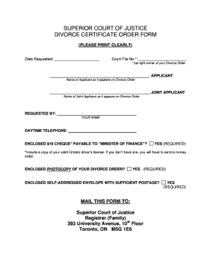Divorce Certificate Order Form