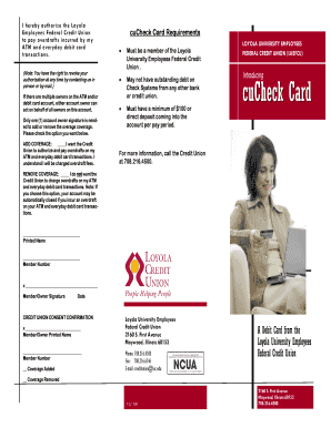 Loyola University Employees Federal Credit Union ATM Debit Card Authorization