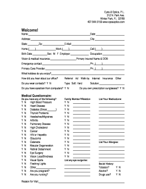 Eyes & Optics Patient Intake Form
