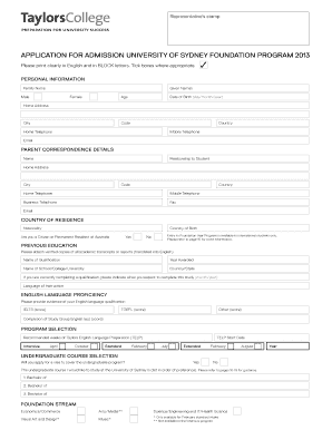 University of Sydney Foundation Program Application Form