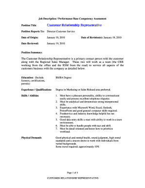 Customer Relationship Representative Job Description