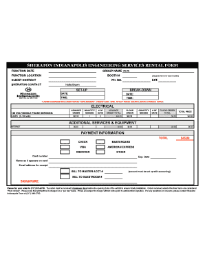 Sheraton Indianapolis Engineering Services Rental Form