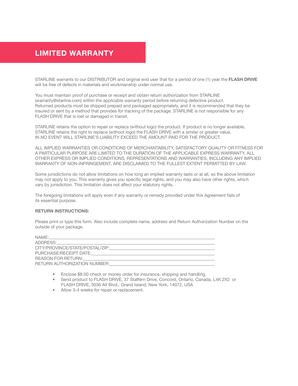 Limited Warranty for Flash Drive