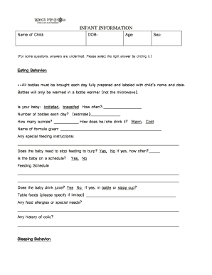 Infant Care Information Form