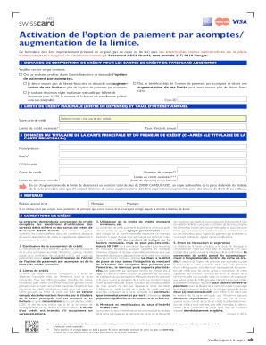 Demande de convention de crédit pour les cartes de crédit de Swisscard AECS GmbH