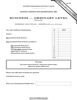 Leaving Certificate Business Exam