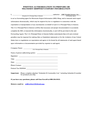 Authorization to Prepare Export Information