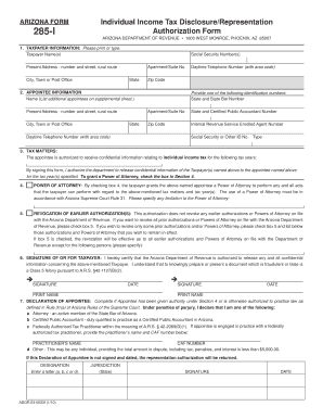 Arizona Individual Income Tax Disclosure/Representation Form