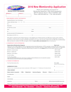2016 New Membership Application MEMBER # Please send application and payment to: Membership Department IFEA World Headquarters 2603 W