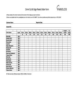 15mm and 18mm Cut & Edge Panels Order Form