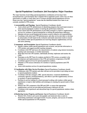 Special Populations Coordinator Job Description