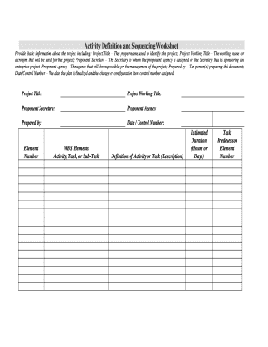 Activity Definition and Sequencing Worksheet