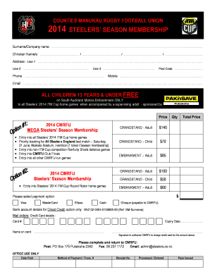 2014 Steelers Season Membership Form