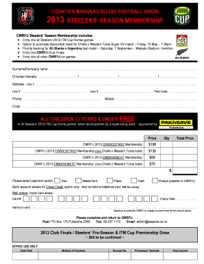 2013 Steelers Season Membership Form