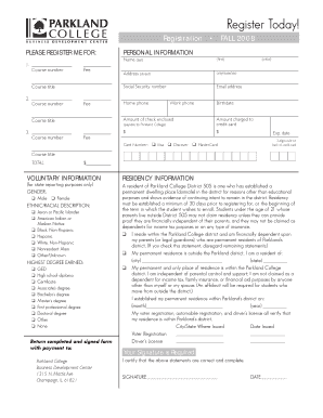Parkland College Registration Form