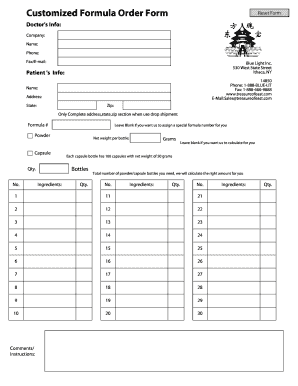 Customized Formula Order Form