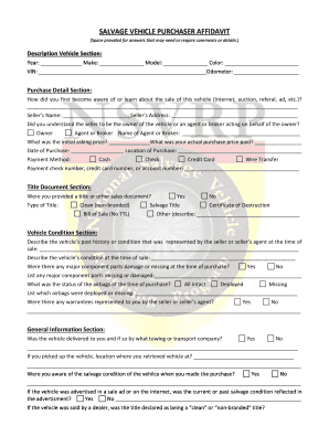 Salvage Vehicle Purchaser Affidavit
