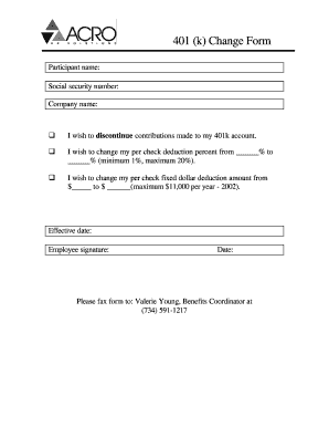 401(k) Contribution Change Form