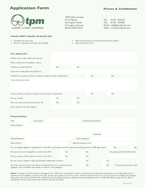 UK Employment Application Form