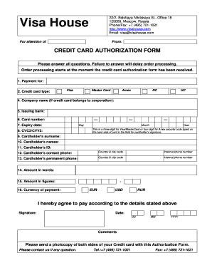 Credit Card Authorization Form