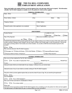 The P.B. Bell Companies Employment Application