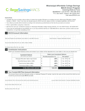 Mississippi Affordable College Savings Rollover Form