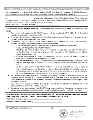 Custodian Acknowledgement and Release on UTMA/UGMA Funded Accounts