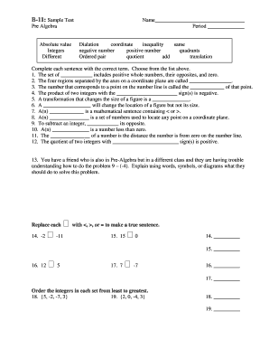 Pre Algebra Test